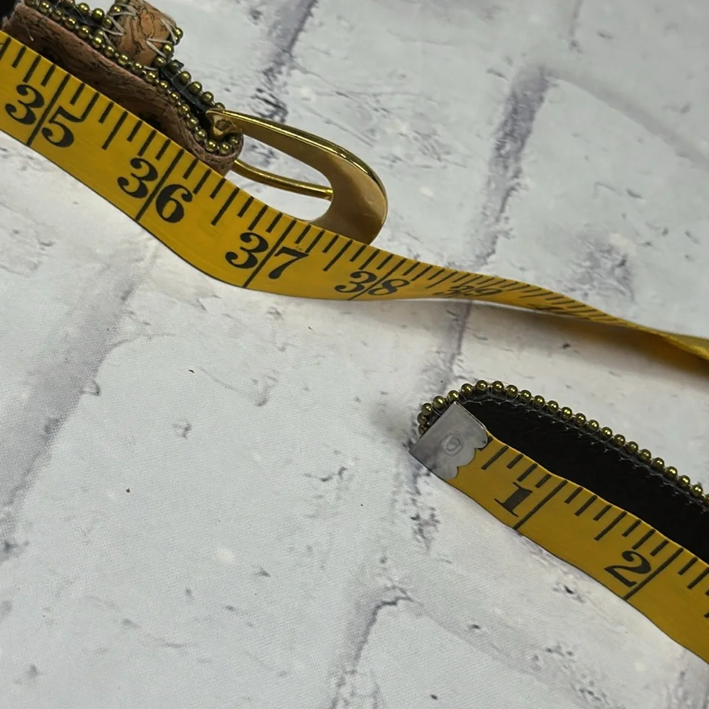 Absolutely Fresh Vintage Bonded Leather Belt Cork Print Metallic Flecks Beaded